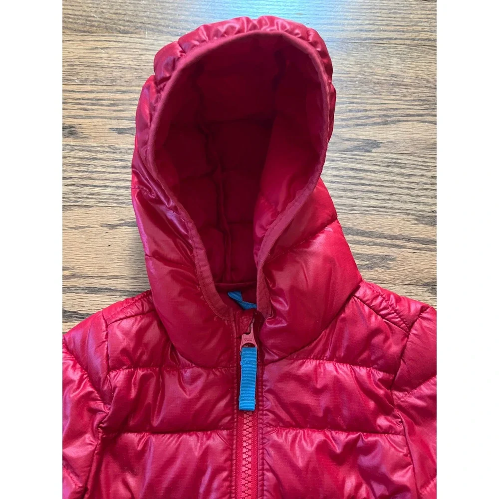 Primary Kids Raspberry Red Hooded Puffer Jacket 12-18 Months Recycled Polyester